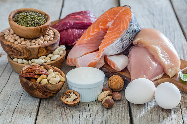 Selection of food for weight loss, copy space